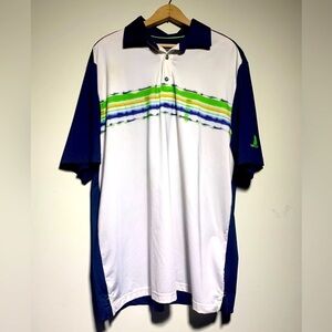 Greg Norman Play Dry Men’s Golf Polo Shirt Shark Logo Polyester Large Blue White